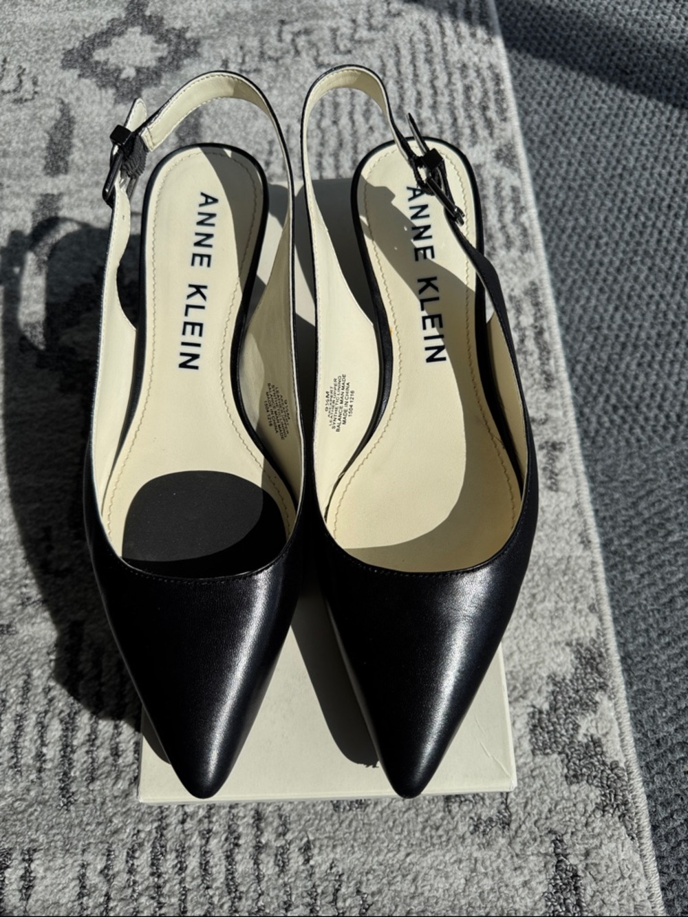 Anne Klein Black Pointed Toe Slingback Kitten Heel Pumps